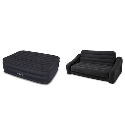 Intex Queen Raised Air Mattress w/ Built-In Pump + Queen Size Pull-Out Sofa Bed