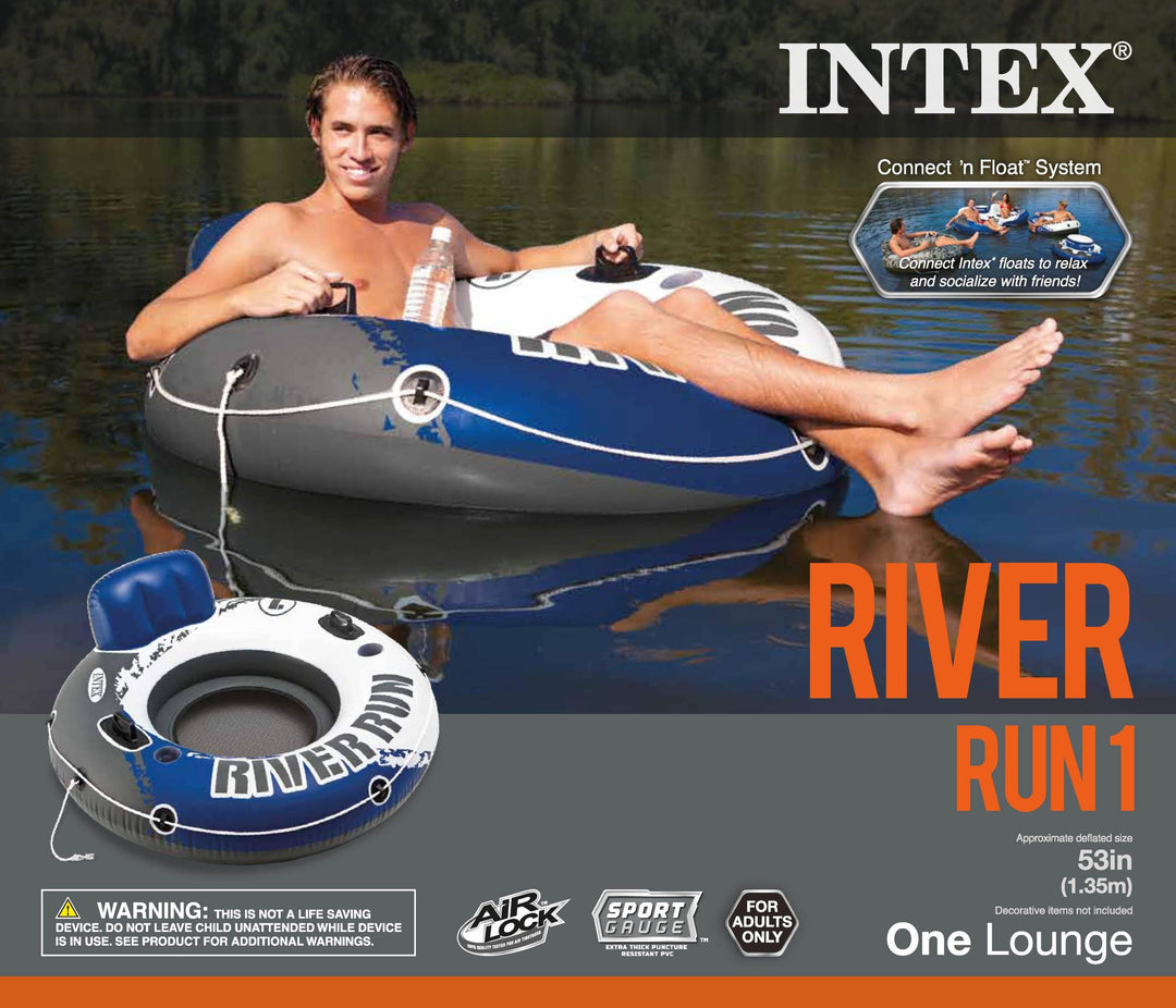 Intex River Run 1 Inflatable Floating Lounge Tube Pool Float, 10 Pack, Blue