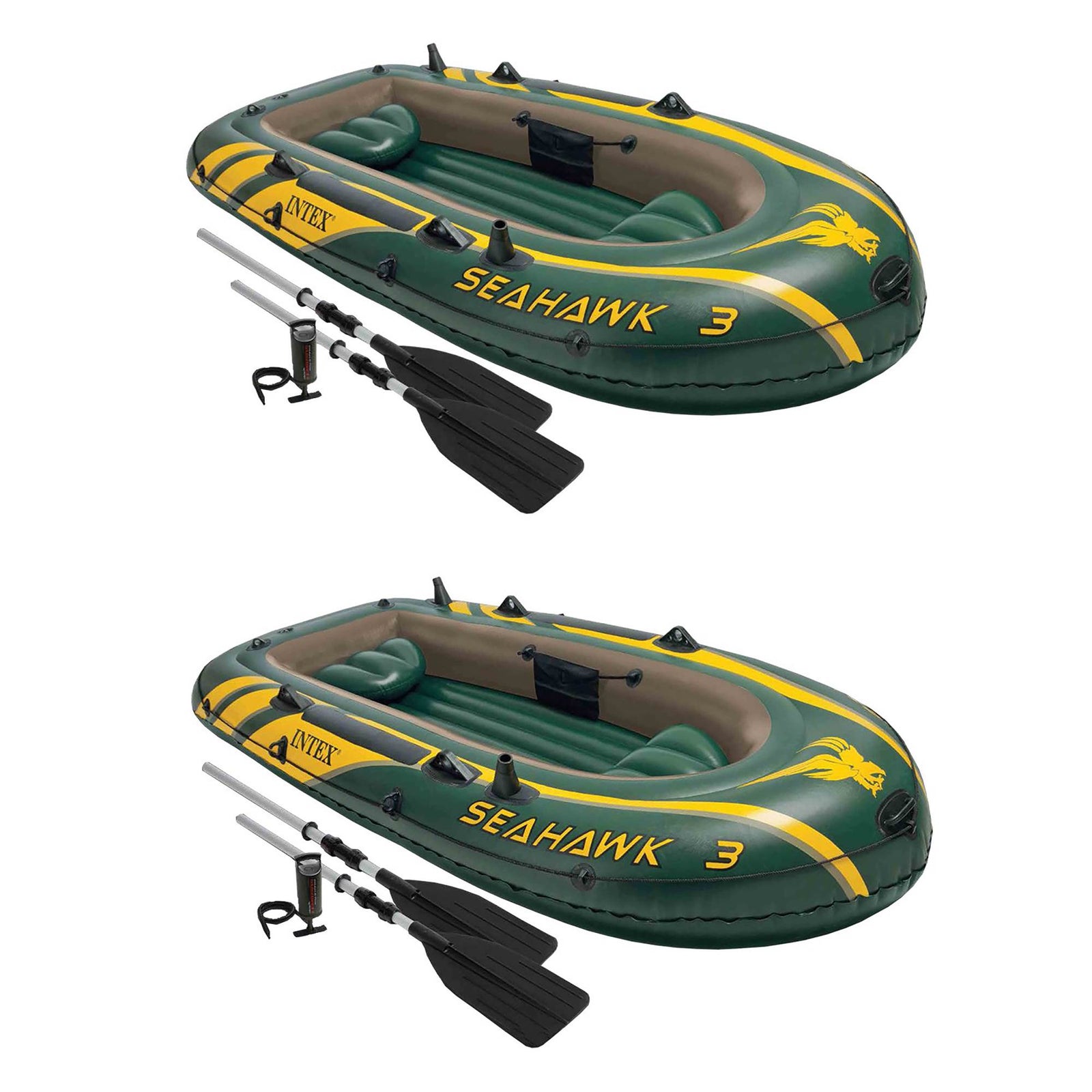 Intex Seahawk 3 Person Inflatable Boat Set with Aluminum Oars & Pump (2 Pack) - VMInnovations