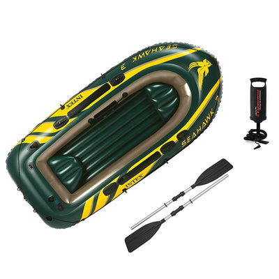 Intex Seahawk 3 Person Inflatable Boat Set with Aluminum Oars & Pump (2 Pack) - VMInnovations
