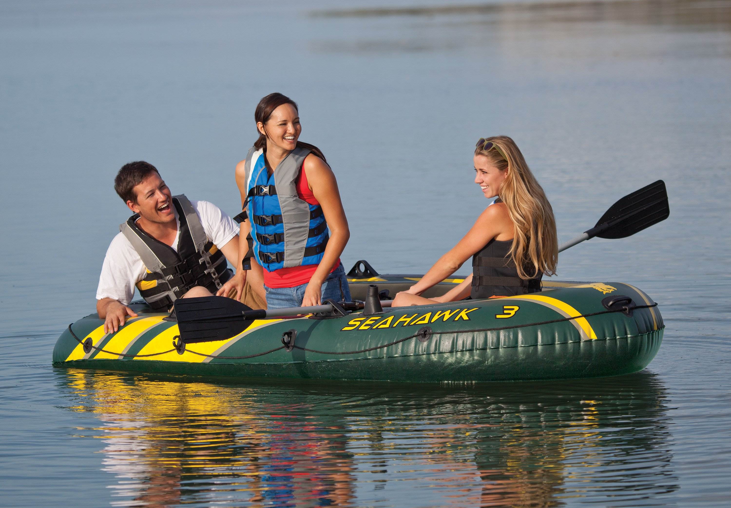 Intex Seahawk 3 Person Inflatable Boat Set with Aluminum Oars & Pump (2 Pack) - VMInnovations