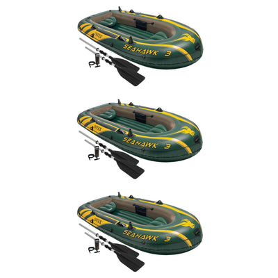 Intex Seahawk 3 Person Inflatable Boat Set with Aluminum Oars & Pump (3 Pack)