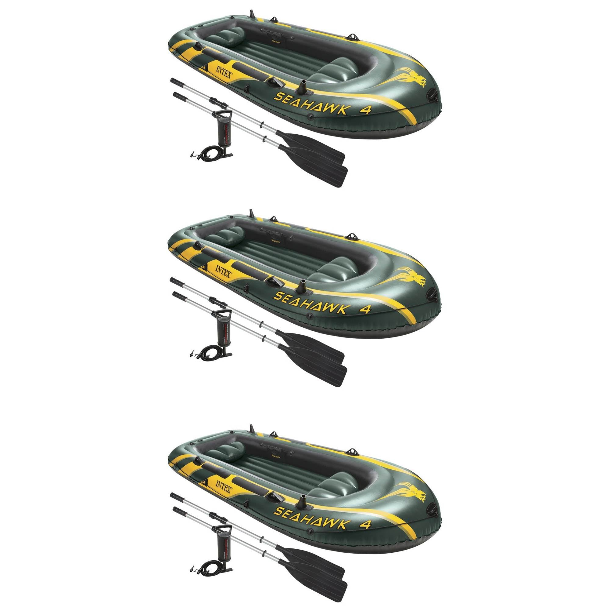 Intex Seahawk 4 Inflatable 4 Person Boat Raft Set with Oars & Air Pump (3 Pack)