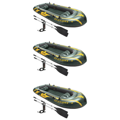 Intex Seahawk 4 Inflatable 4 Person Boat Raft Set with Oars & Air Pump (3 Pack)