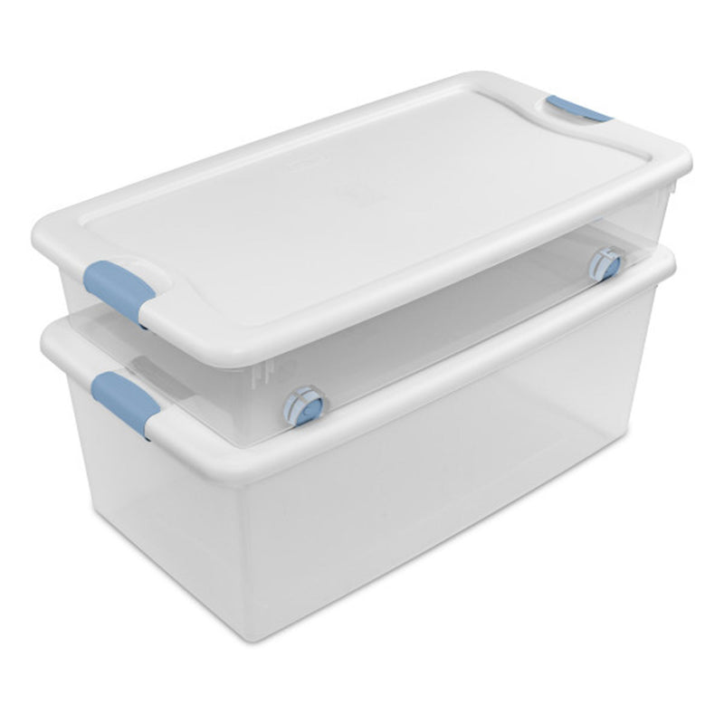 Sterilite 106 Qt Clear Plastic Stackable Storage Bin w/ White Latch Lid, 16 Pack