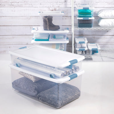 Sterilite 106 Qt Clear Plastic Stackable Storage Bin w/ White Latch Lid, 20 Pack - VMInnovations