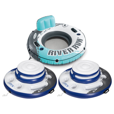 Intex River Run 53" Inflatable Floating Raft + Inflatable 24 Drink Cooler (Pair)