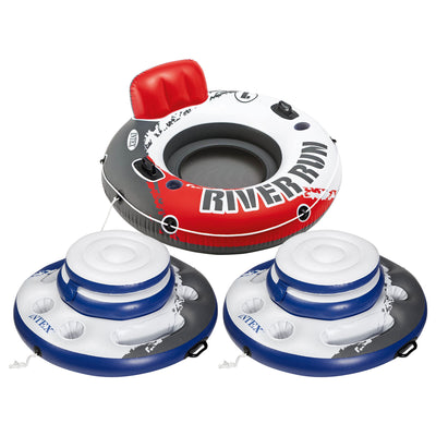 Intex River Run 53" Inflatable Floating Raft + Inflatable 24 Drink Cooler (Pair)