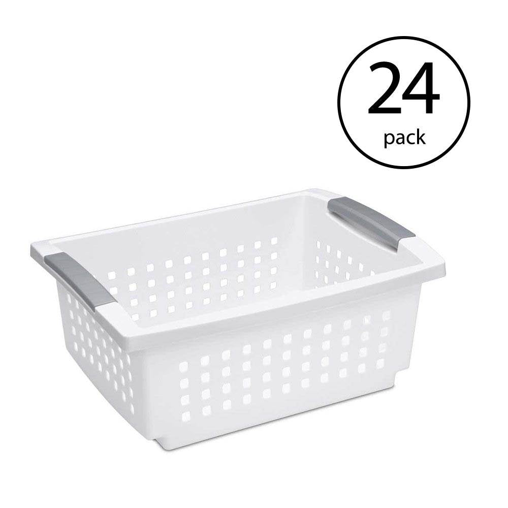 Sterilite Medium Sized White Stackable Storage & Organization Basket (24 Pack)