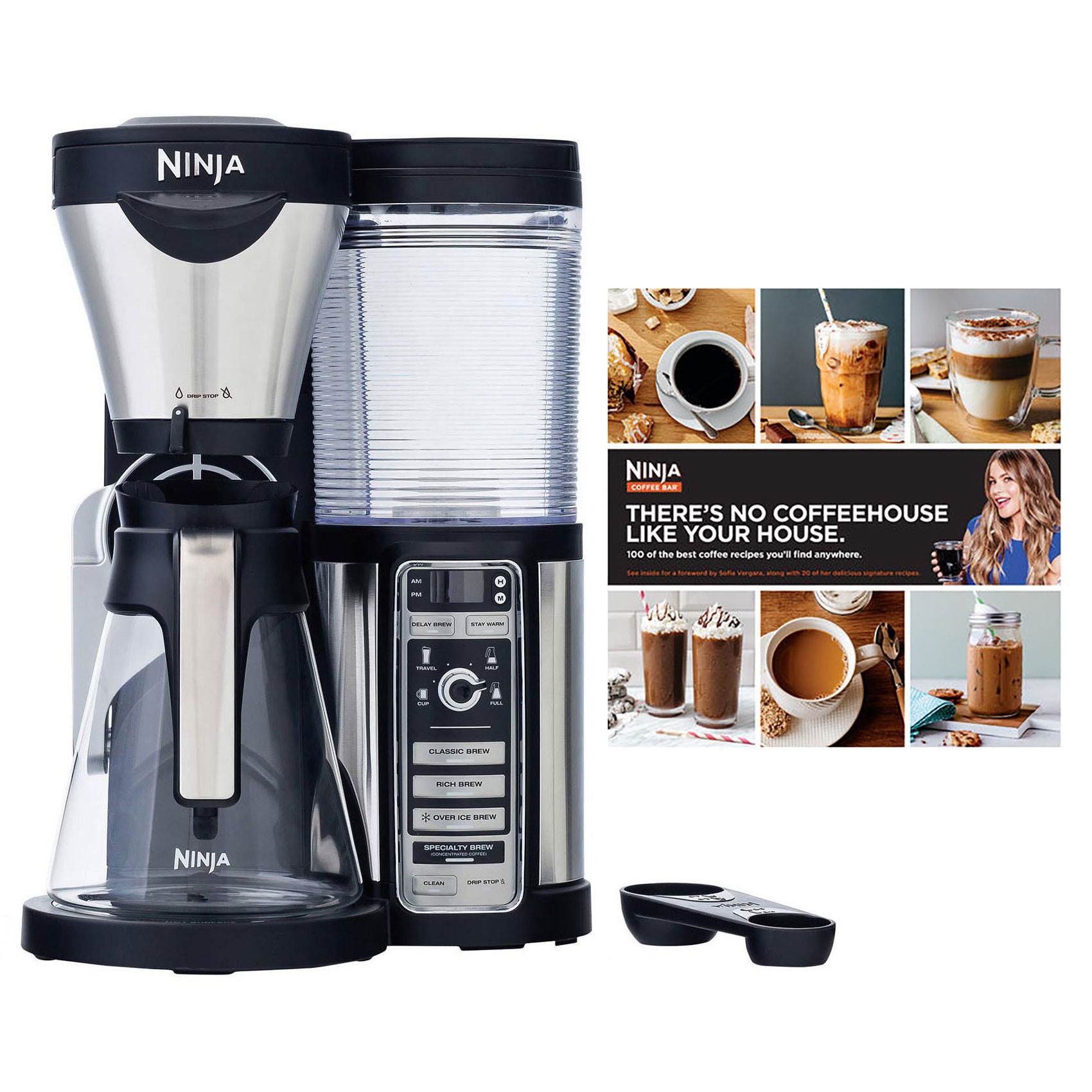 Ninja CF080 Coffee Bar Auto-IQ 1 Touch Maker with Glass Carafe + 100-Recipe Book