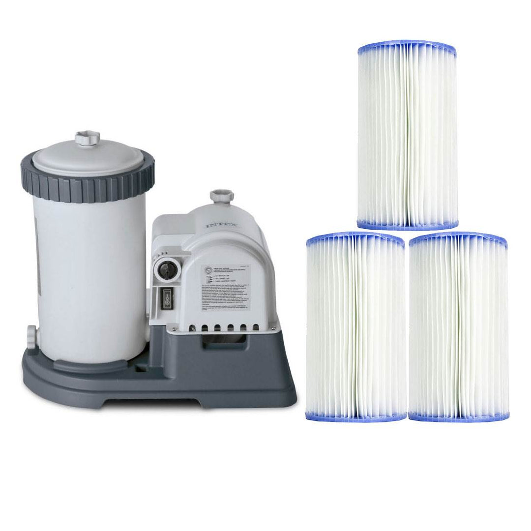 Intex 2500 GPH Swimming Pool Filter Pump + Replacement Filter Cartridge (3 Pack)