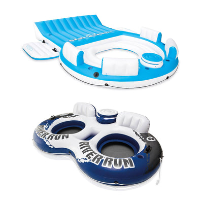 Intex 7 Person Relaxation Island Raft Lounge + River Run II Inflatable Tube