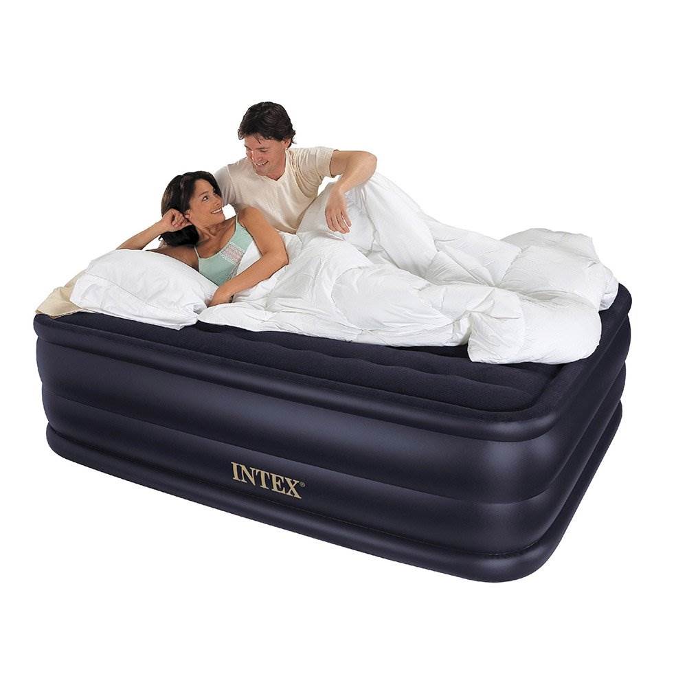 Intex Queen Indoor Raised Air Mattress with Built-In Pump + 6-Piece Bedding Set