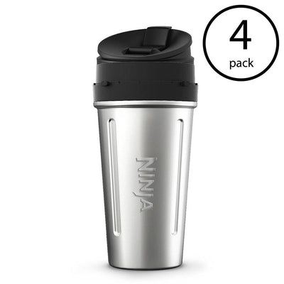 Ninja 24 Ounce Stainless Steel Portable To Go Nutri Ninja Cup w/ Lid (4 Pack)
