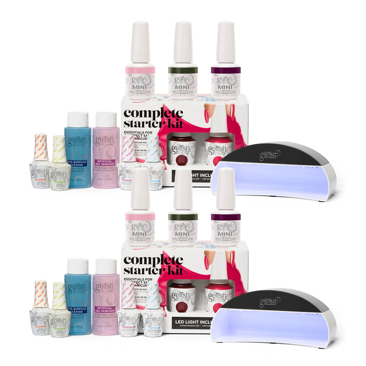 Gelish Gel Nail Polish Starter Kit, 9 mL with 5 Colors and LED Light, (2 Pack)