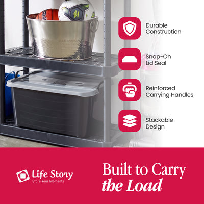 Life Story 55 Quart Stackable Storage Bin, Heavy Duty Lidded Container, 18 Pack