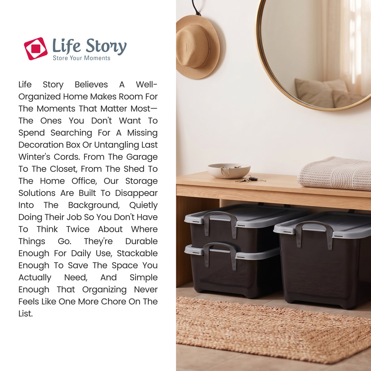 Life Story 55 Quart Stackable Storage Bin, Heavy Duty Lidded Container, 18 Pack