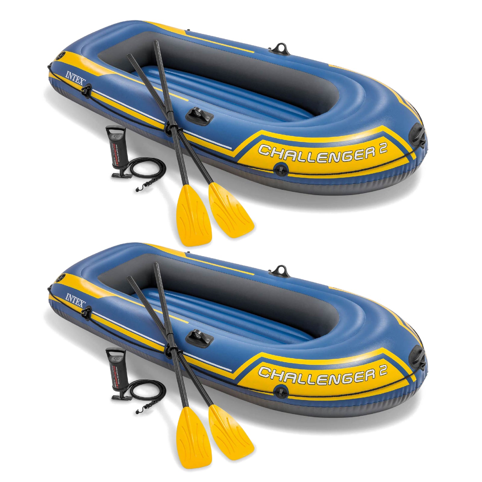 Intex Challenger 2 Inflatable 2 Person Boat Raft Set w/ Oars & Air Pump (2 Pack) - VMInnovations