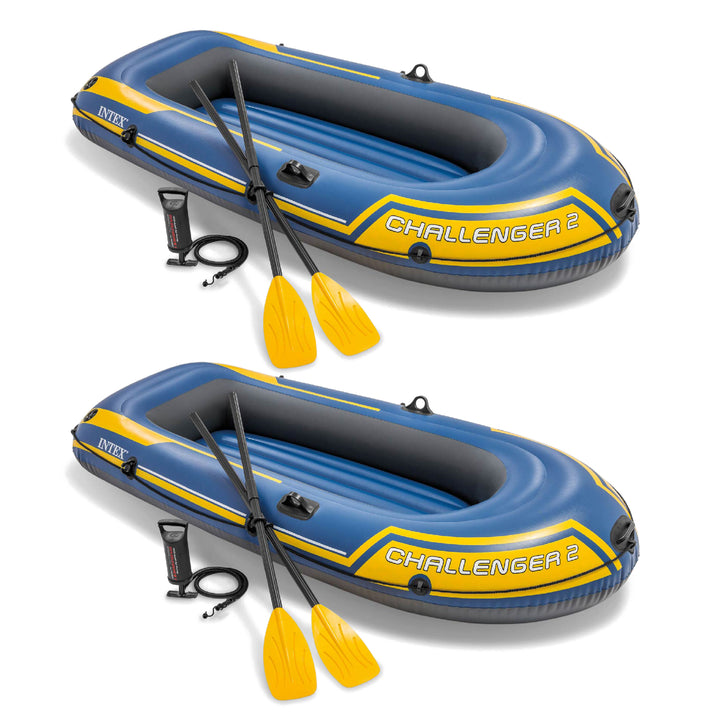 Intex Challenger 2 Inflatable 2 Person Boat Raft Set w/ Oars & Air Pump (2 Pack) - VMInnovations