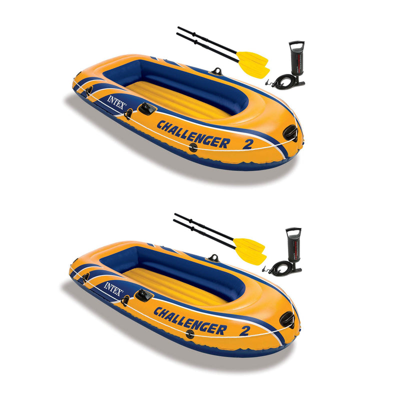 Intex Challenger 2 Inflatable 2 Person Boat Raft Set w/ Oars & Air Pump (2 Pack)