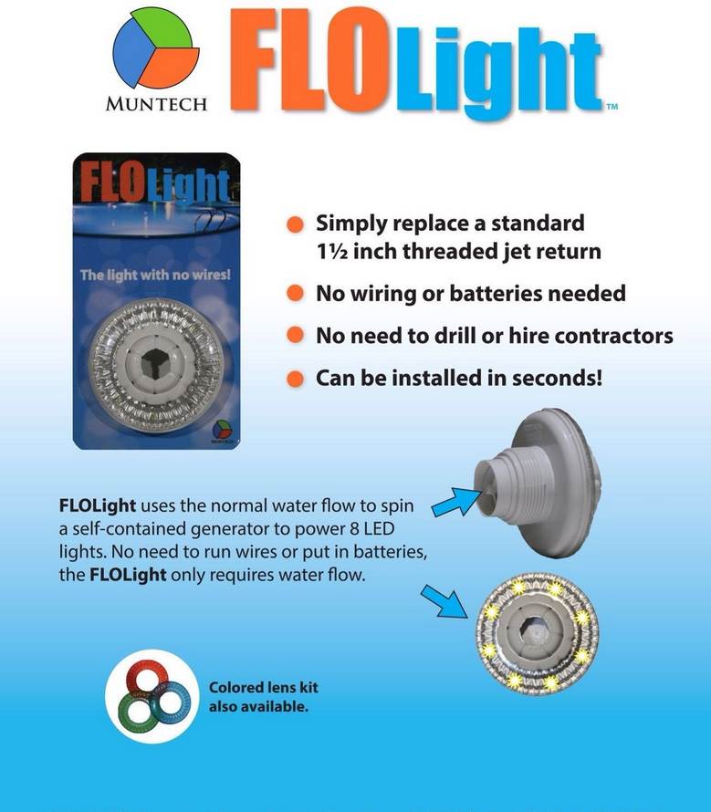 FloLight LED White Wireless Above Ground Swimming Pool Light + 9 Colored Lenses