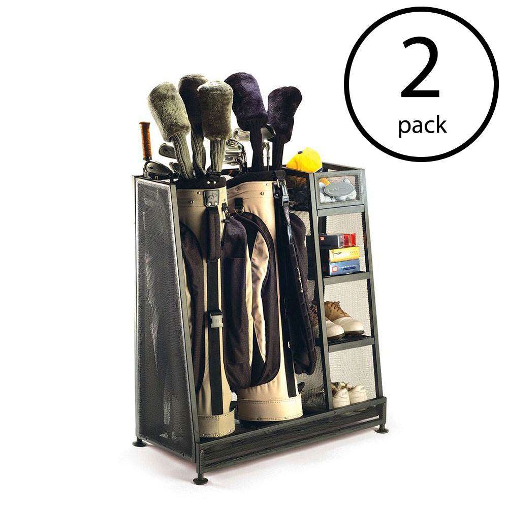 Suncast Metal Complete Golf Bag Organizer for Garage w/ Shelves & Bin (2 Pack) - VMInnovations