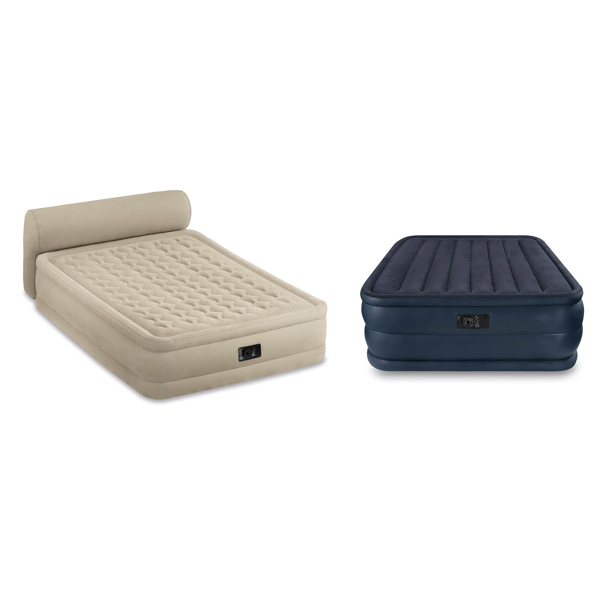 Intex Queen Ultra Plush Airbed with Headboard + Queen Airbed with Built-In Pump