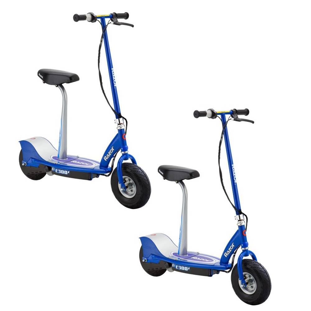 Razor E300S Adult 24V High-Torque Electric Powered Scooter w/Seat, Blue (2 Pack)