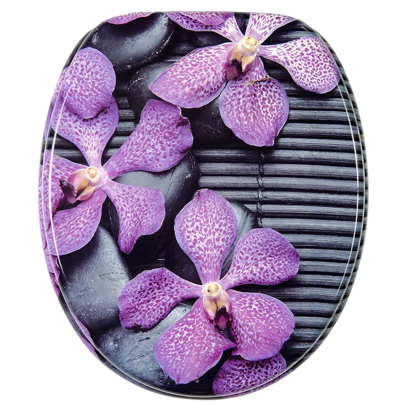 Sanilo 108 Round Soft Close Molded Wood Toilet Seat, Vanda Orchids (Open Box)