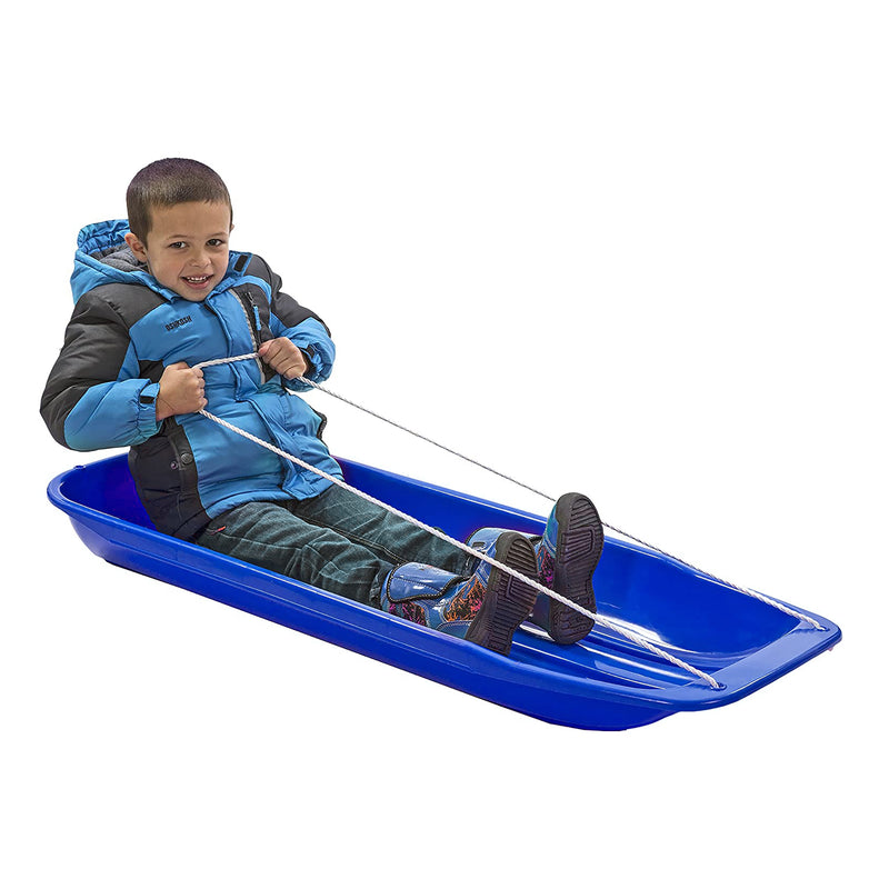 Lucky Bums Kids 48 Inch Plastic Snow Toboggan Sled with Pull Rope, Blue (3 Pack)