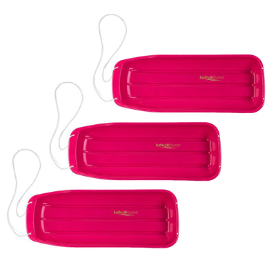 Lucky Bums Kids 48 Inch Plastic Snow Toboggan Sled with Pull Rope, Pink (3 Pack)