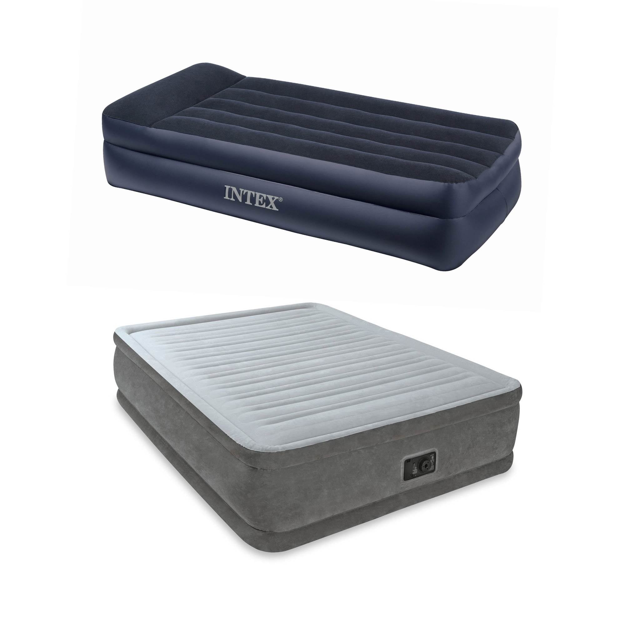 Intex Queen Comfort Plush Airbed + Pillow Rest Twin Airbed with Built-In Pump