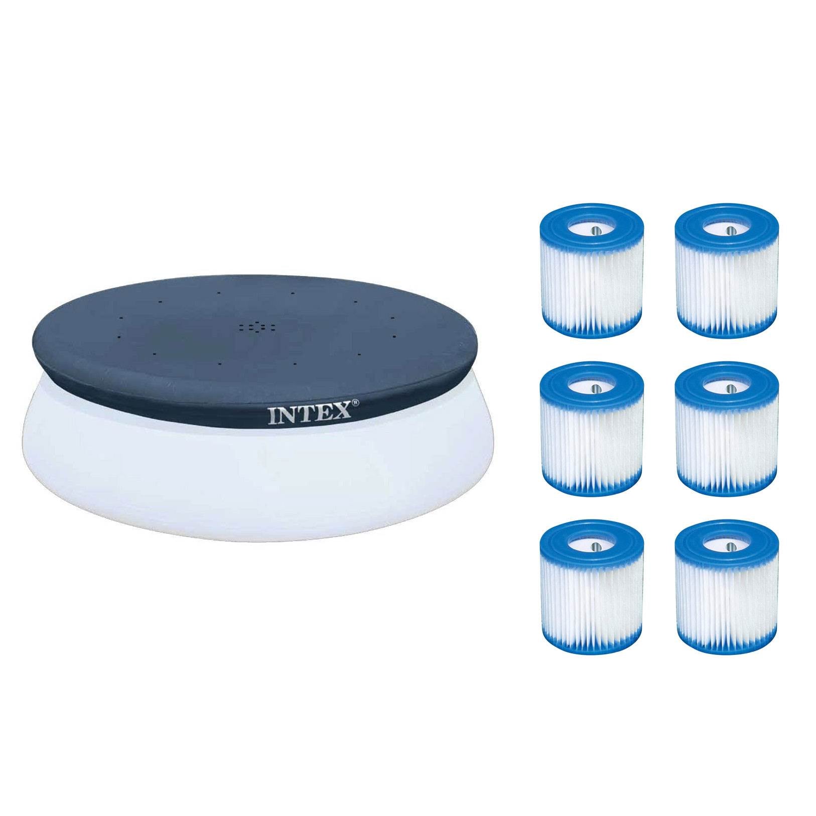 Intex 10' Easy Set Pool Round Debris Cover + Type H Filter Cartridges (6 Pack) - VMInnovations