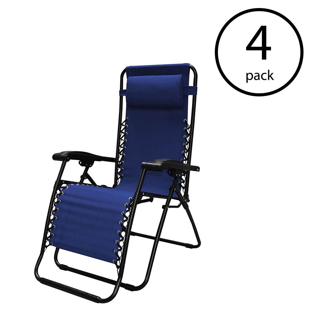 Caravan Canopy Infinity Zero Gravity Steel Frame Patio Deck Chair, Blue (4 Pack)