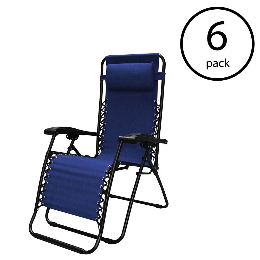 Caravan Canopy Infinity Zero Gravity Steel Frame Patio Deck Chair, Blue (6 Pack)
