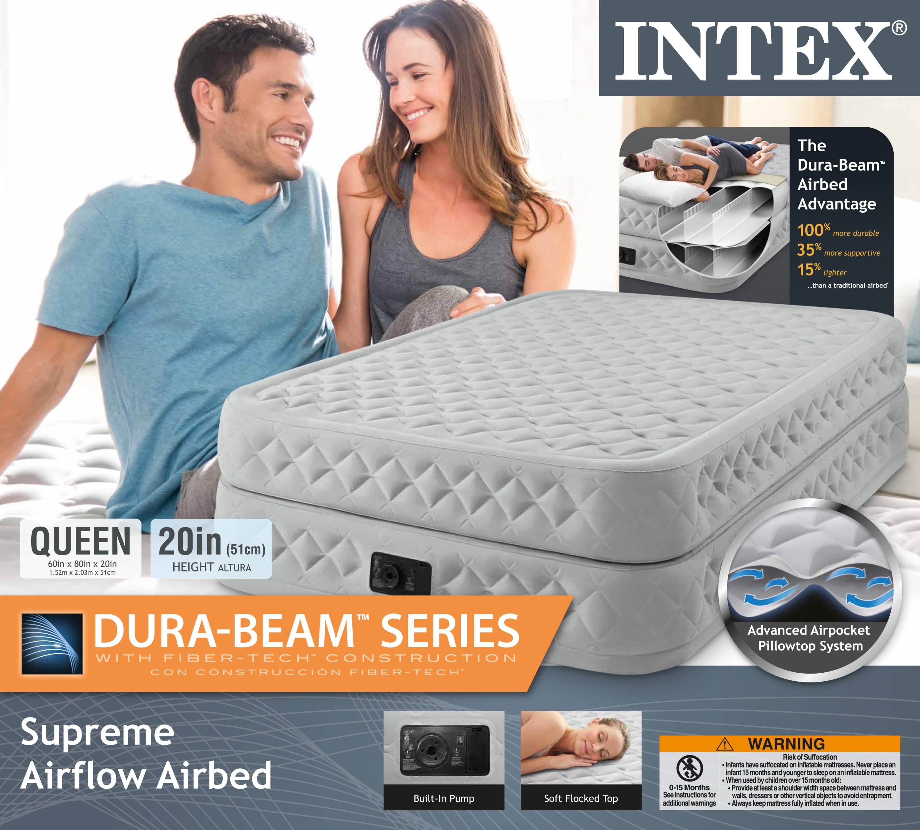 Intex Queen Supreme Air Flow Bed Airbed Mattress Built-In Pump | 64463E (2 Pack)