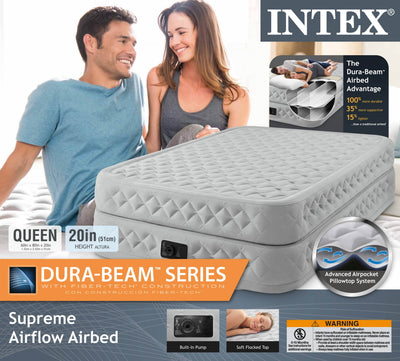 Intex Queen Supreme Air Flow Bed Airbed Mattress Built-In Pump | 64463E (2 Pack)