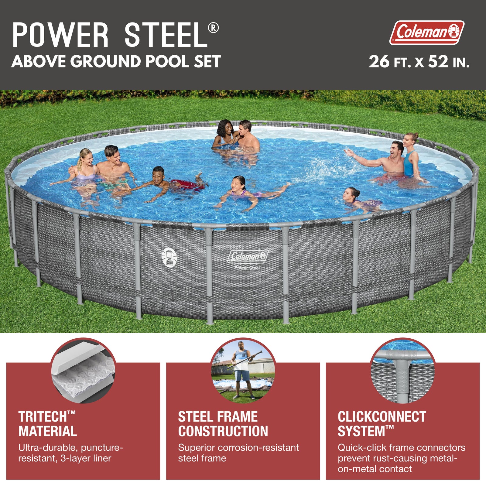 Coleman 26' x 52" Power Steel Frame Deluxe Series Swimming Pool Set (For Parts) - VMInnovations