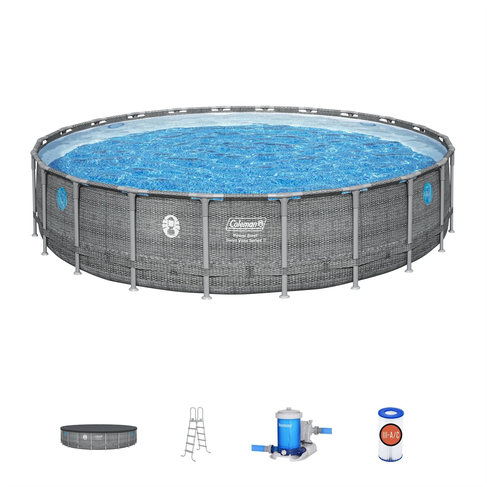 Coleman Power Steel 22' x 52" Frame Above Ground Swimming Pool Set, Gray (Used) - VMInnovations