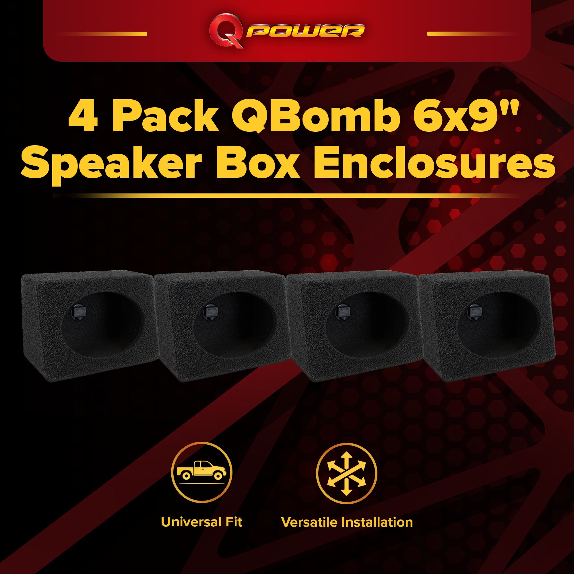 QPOWER Q-Bomb 6x9" Car Subwoofer Box Enclosures w/ Bedliner Spray Pair (4 Pack) - VMInnovations