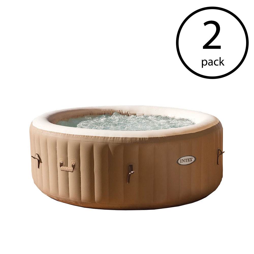 Intex PureSpa 4 Person Inflatable Bubble Jet Spa Portable Hot Tub, Tan (2 Pack)