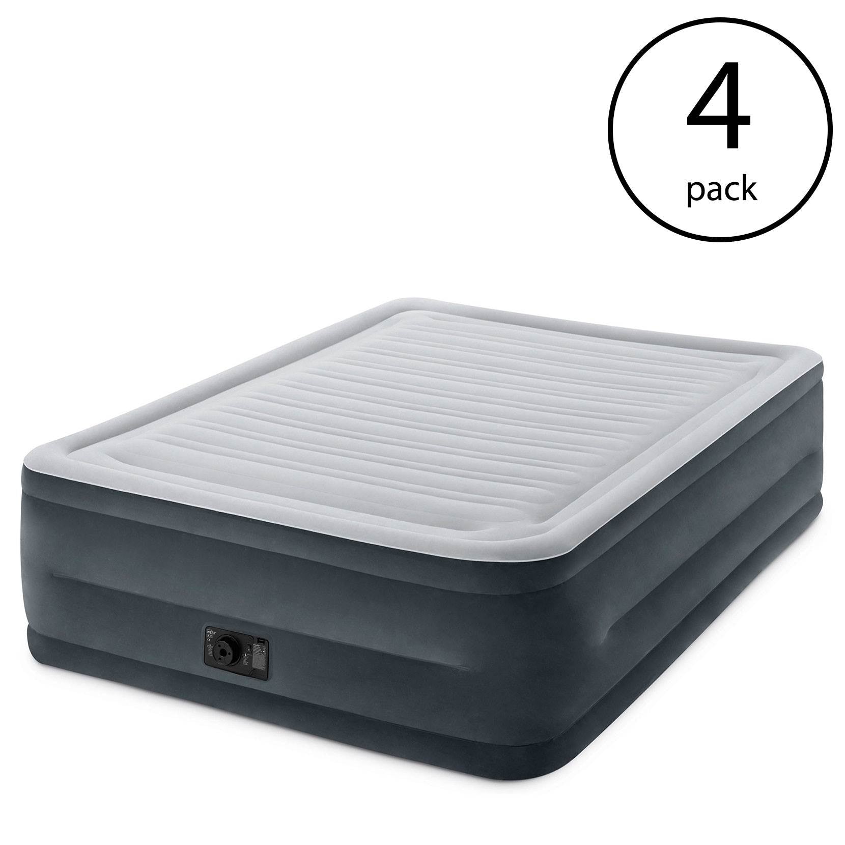 Intex Comfort Plush Dura-Beam Air Bed Mattress w/ Built-In Pump, Queen (4 Pack)