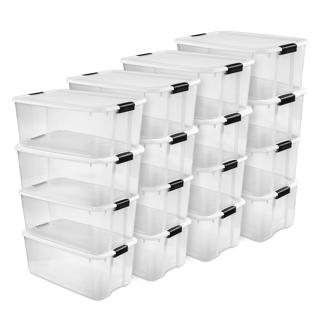 Sterilite 116 Quart Ultra Latching Clear Plastic Storage Tote Container, 16 Pack