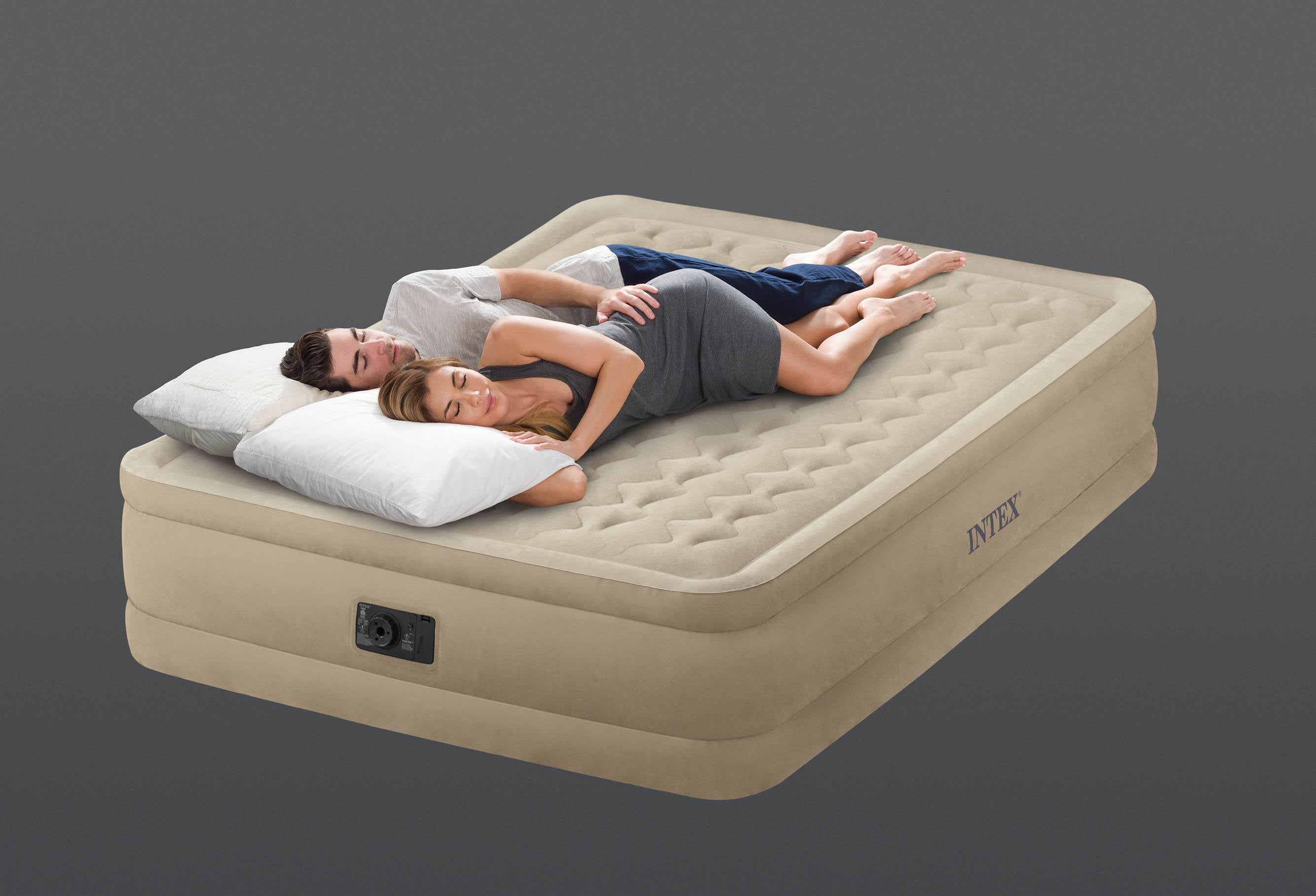 Intex Queen Ultra Plush Fiber-Tech Airbed Air Mattress w/ Built-In Pump (2 Pack)