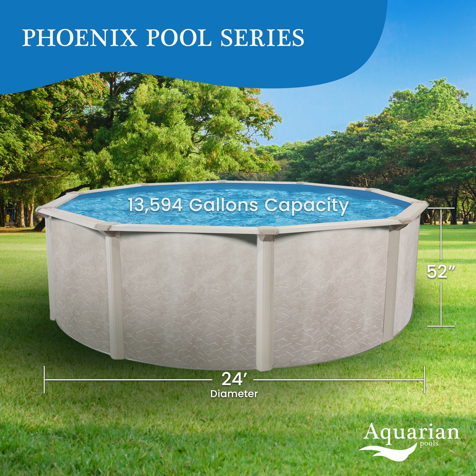 Aquarian Phoenix 24'x52" Round Above Ground Pool w/ Pump, Ladder, Liner, Skimmer - VMInnovations