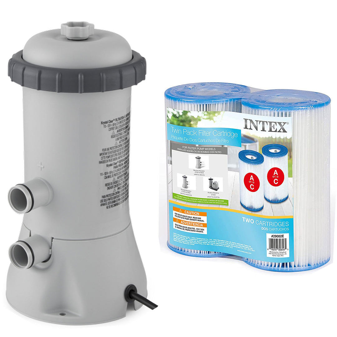 Intex 530 GPH Above Ground Pool Filter Pump & A/C Filter Cartridge Set, (2 Pack)