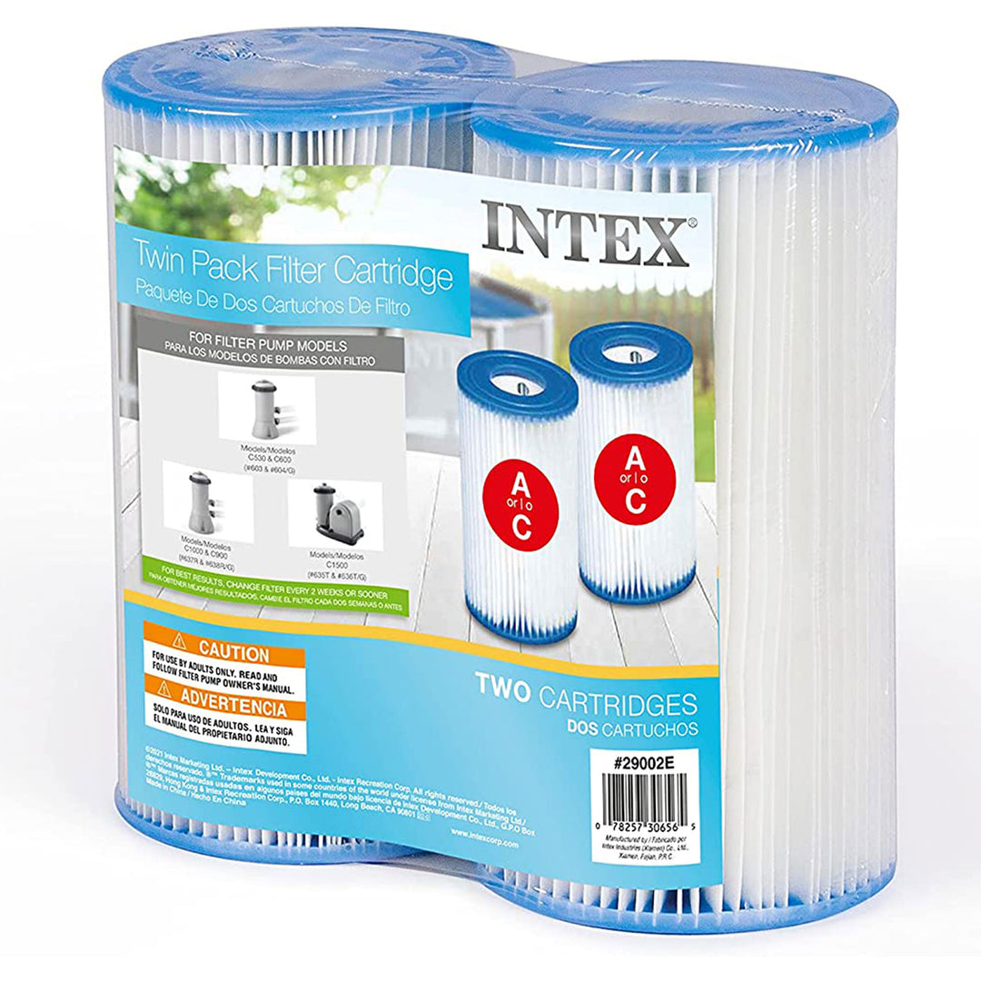 Intex 530 GPH Above Ground Pool Filter Pump & A/C Filter Cartridge Set, (2 Pack)