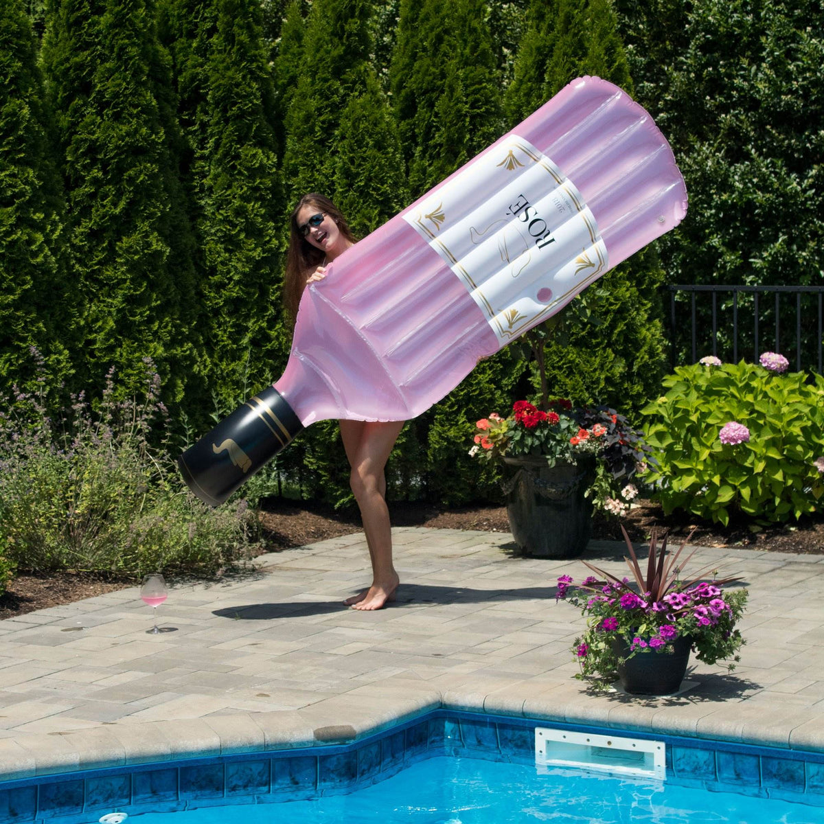 Swimline Inflatable Rose Wine Bottle Float for Swimming Pool, Pink (2 Pack)