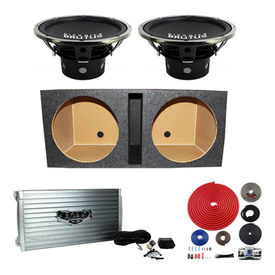 Hifonics Brutus 15" 1200W Subwoofer (Pair) w/ Box + 2-Channel Amplifier & Wiring