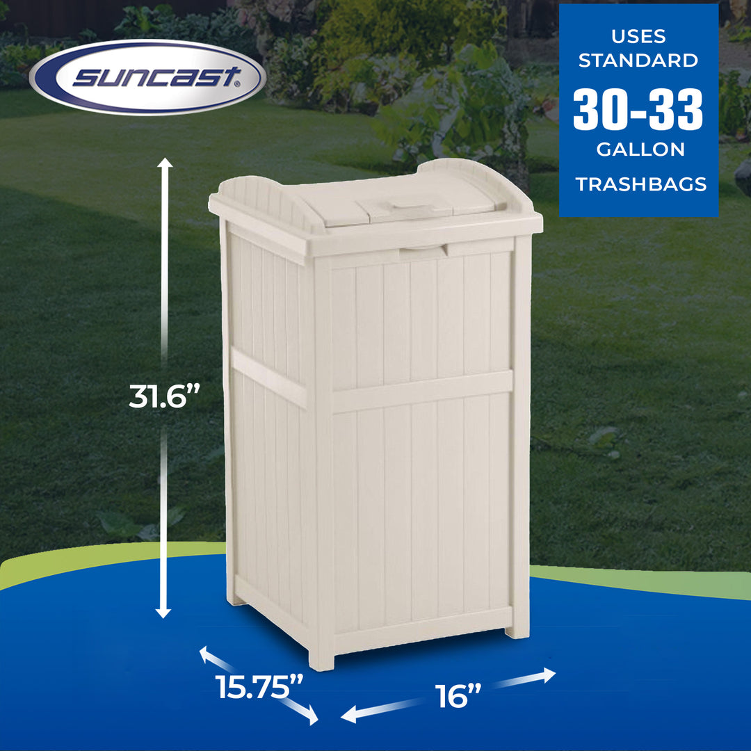 Suncast 30-33 Gallon Deck Patio Resin Garbage Trash Can Hideaway, Taupe (2 Pack)